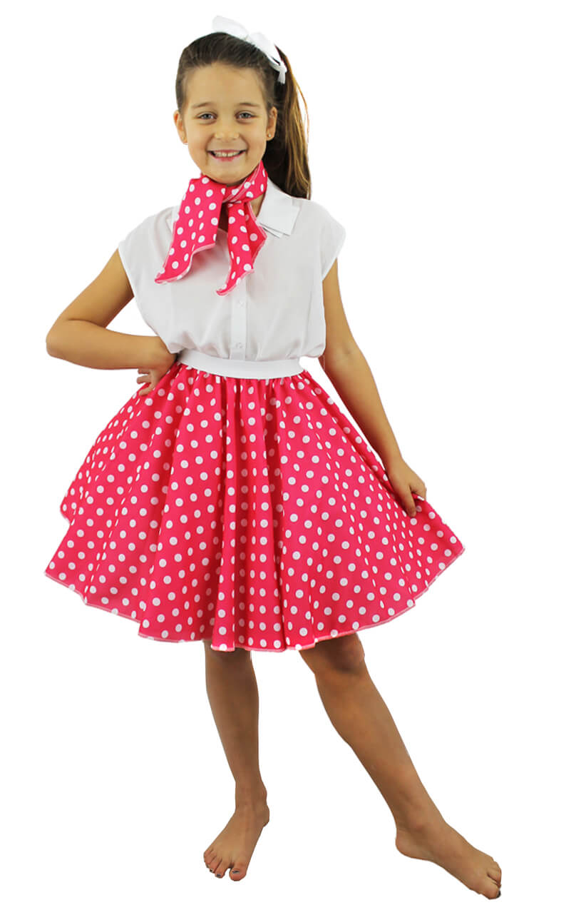 Child's Short Polka Dot Skirt - Hot Pink/White