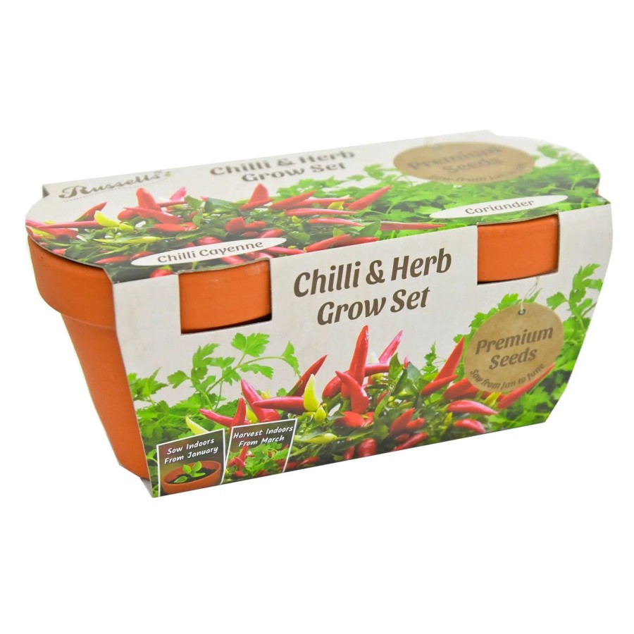 Chilli & Herb Grow Set Russells Premium Seeds Terracotta Pots