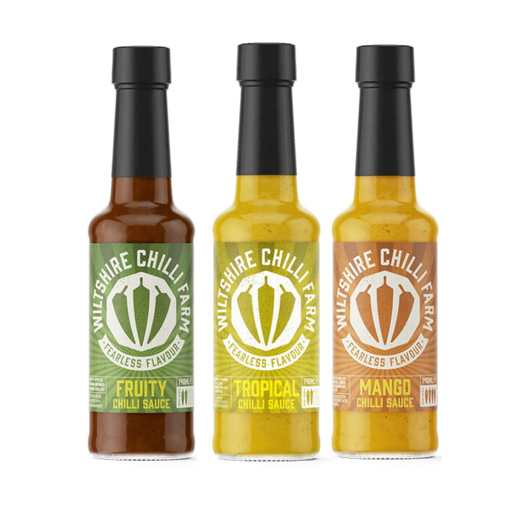 Chilli Hot Sauce Condiments Set Wiltshire Chilli Farm Fruity Tropical & Mango