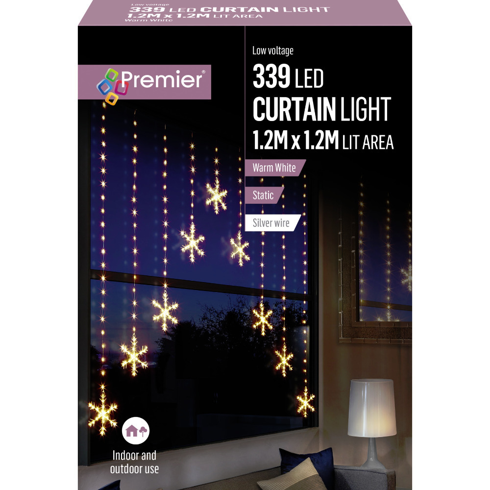 Click to view product details and reviews for Christmas Curtain Window Light Warm White Leds Silver Wire Hanging Snowflakes.