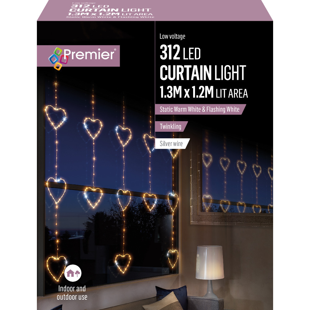 Click to view product details and reviews for White Heart Curtain Lights 312 Leds.