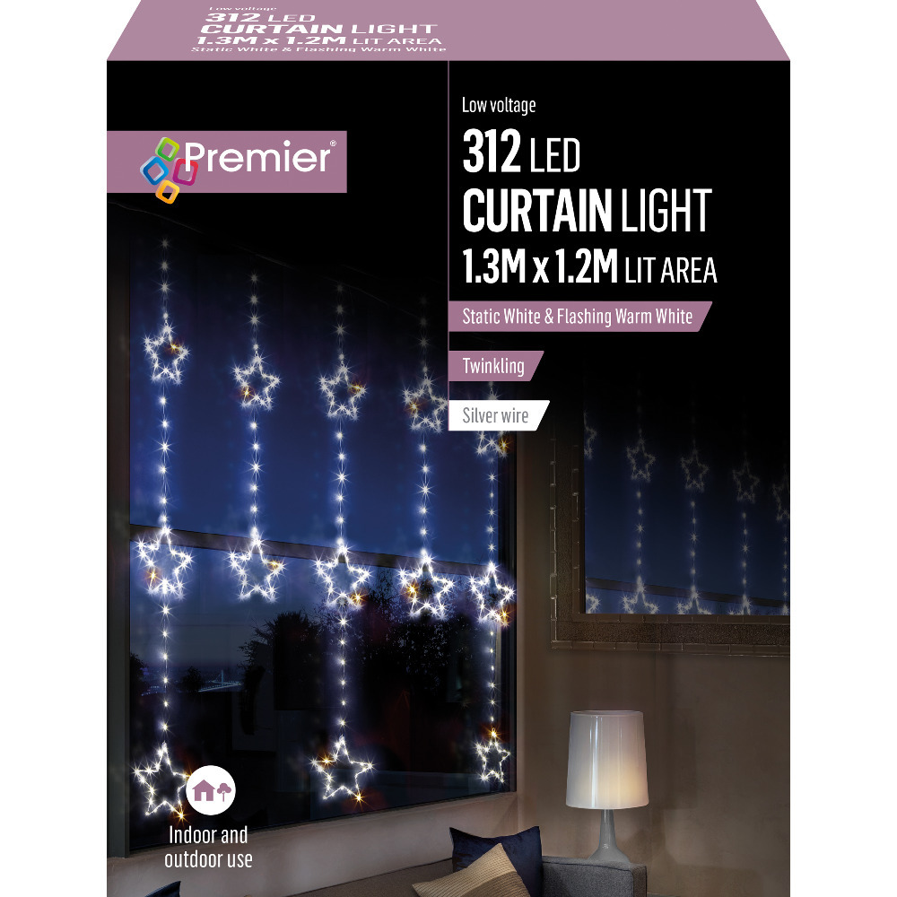 Click to view product details and reviews for 312 Led Christmas Star Curtain Lights.