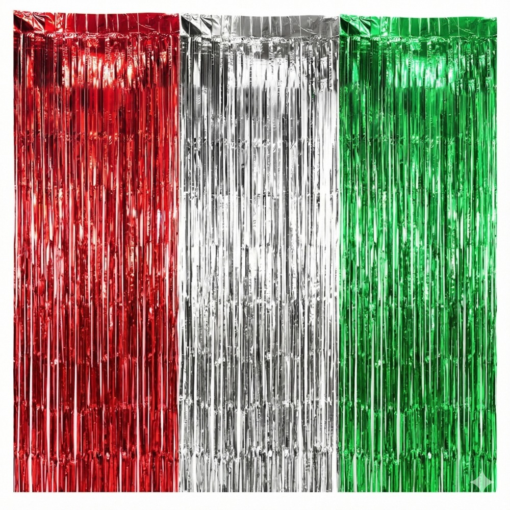 Red, Silver and Green Christmas Streamers Backdrop – 8ft x 3ft