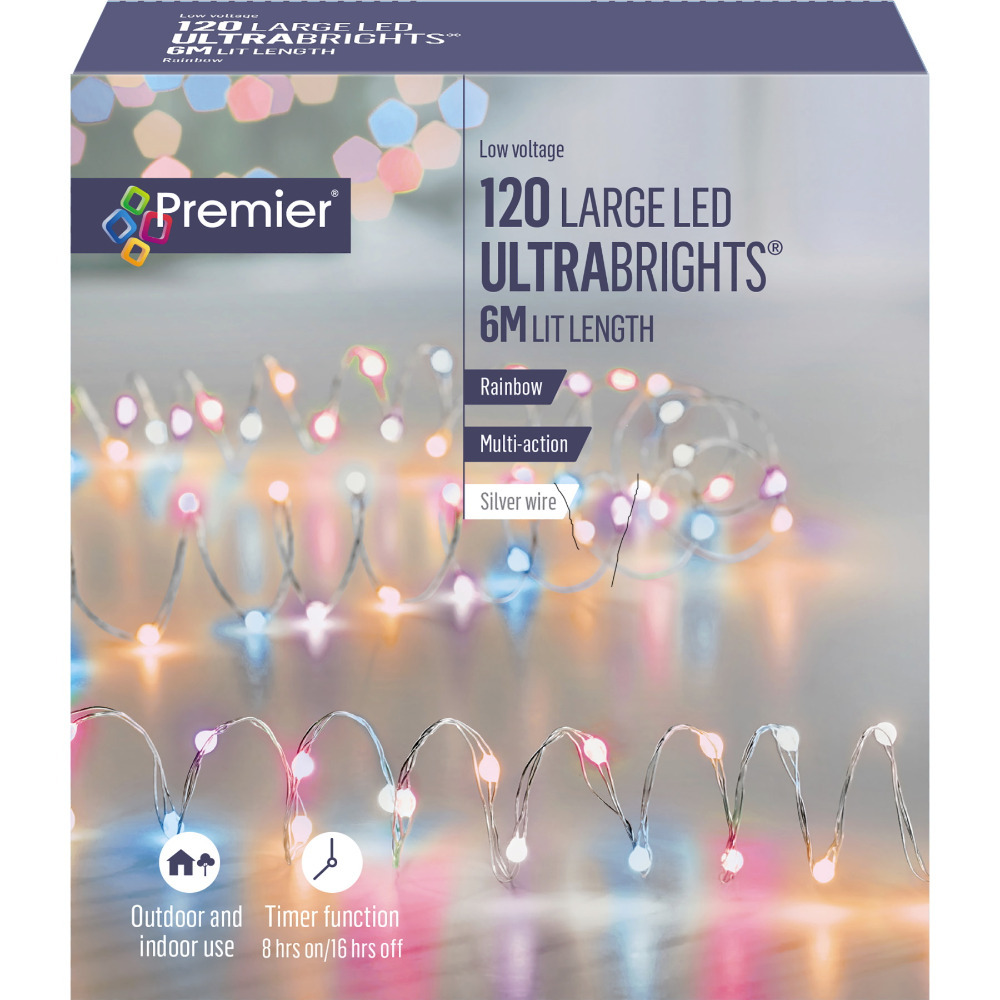 Click to view product details and reviews for Christmas Fairy Lights 120 Rainbow Leds Silver Wire Indoor Outdoor Decorations.