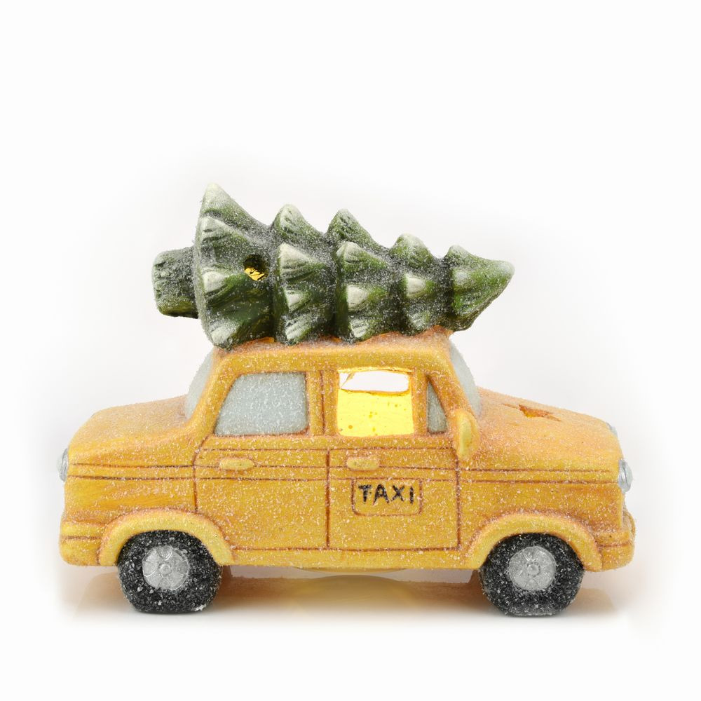 Christmas LED Ornament Light Up New York Yellow Cab Battery Powered Decoration