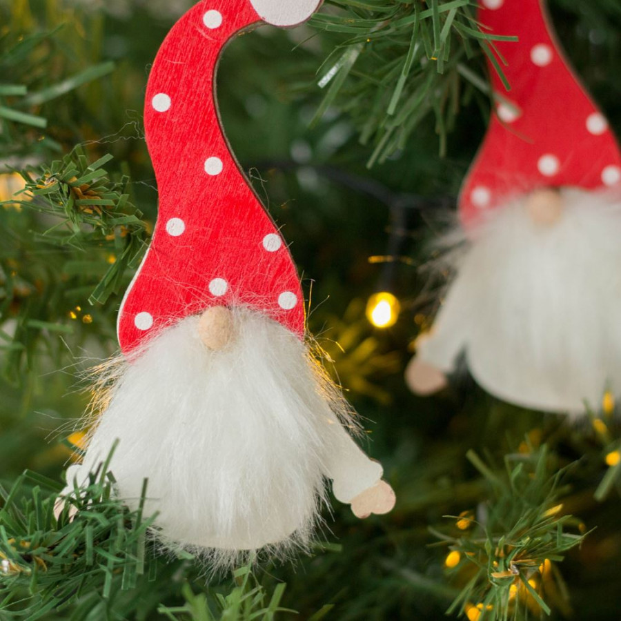 Christmas Spotty Hat Wooden Gonk - Set of 2 Tree Decoration
