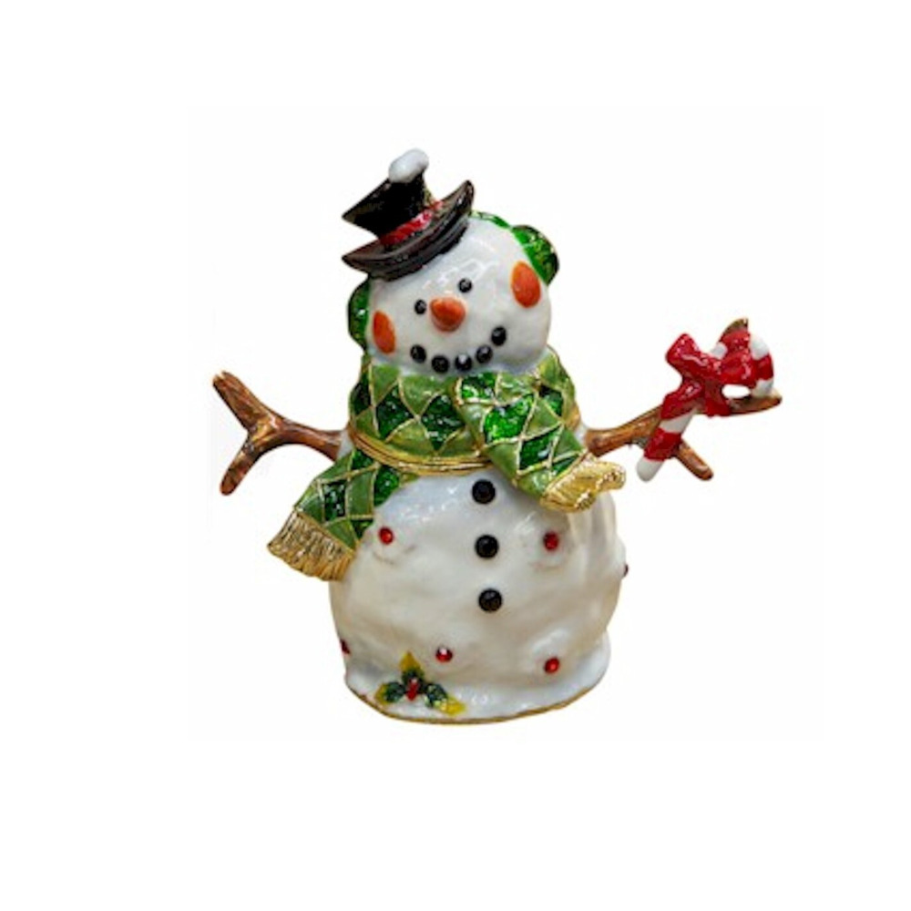 Christmas Trinkets Box Festive Happy Snowman Hand Painted Storage Decoration