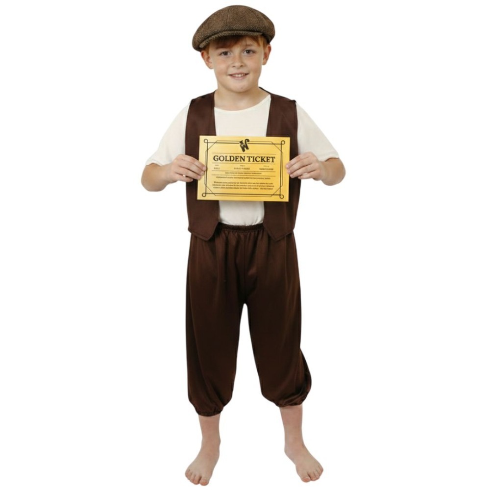Click to view product details and reviews for Boys Poor Golden Ticket Winner Costume 5 Pcs Top Waistcoat Trousers Flat Cap Golden Ticket Large.