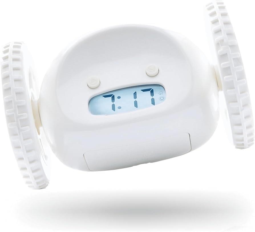 CLOCKY Alarm Clock on Wheels - White