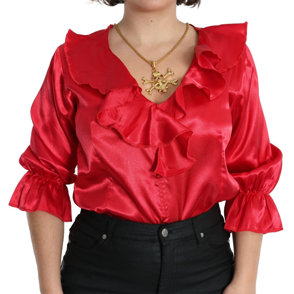 Ladies Pirate Costume Set | 3 Pcs | Red Blouse, Hat & Inflatable Sword