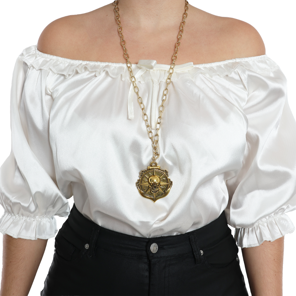 Ladies Pirate Costume Set| 3 Pcs | White Blouse, Hat & Inflatable Sword