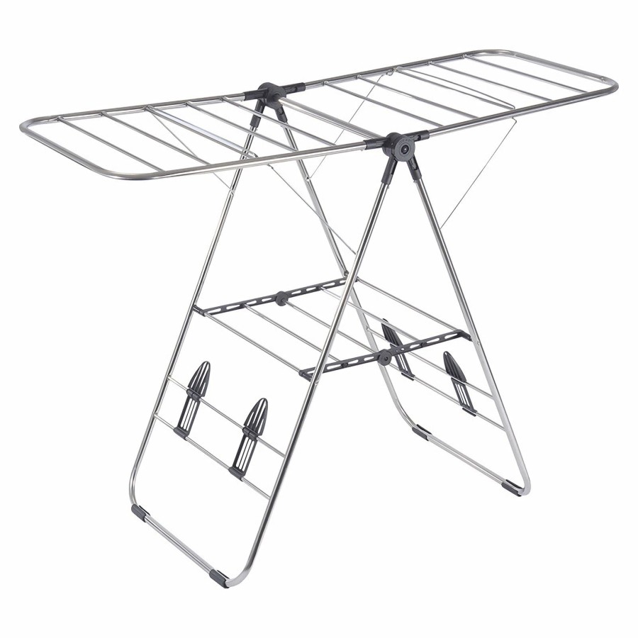 Click to view product details and reviews for Clothes Drying Rack Foldable 2 Layer Stainless Steel Laundry Drying Rack With Height Adjustable Gullwing Laundry Rack For Drying Clothes Towels Sh.