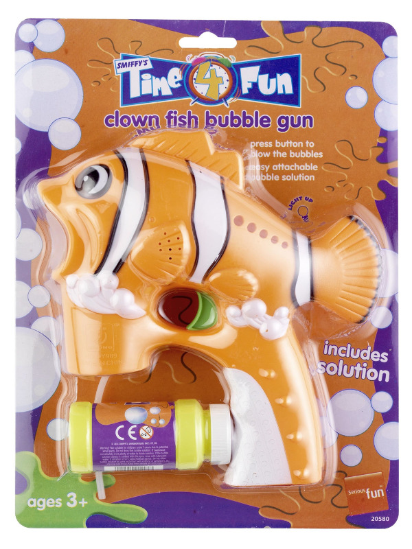 Click to view product details and reviews for Clown Fish Bubble Gun Orange With Solution.
