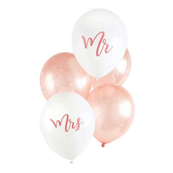 Click to view product details and reviews for Floral Printed Mr Mrs Balloons 5pk.