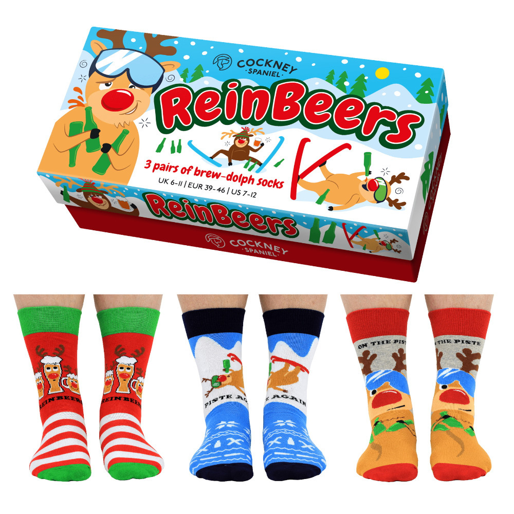 Cockney Spaniel Mens Novelty Christmas Funny Socks ReinBeers 3 Pairs Dad Gifts