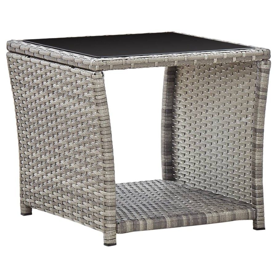 Click to view product details and reviews for Coffee Table Grey 45x45x40 Cm Poly Rattan And Glass.