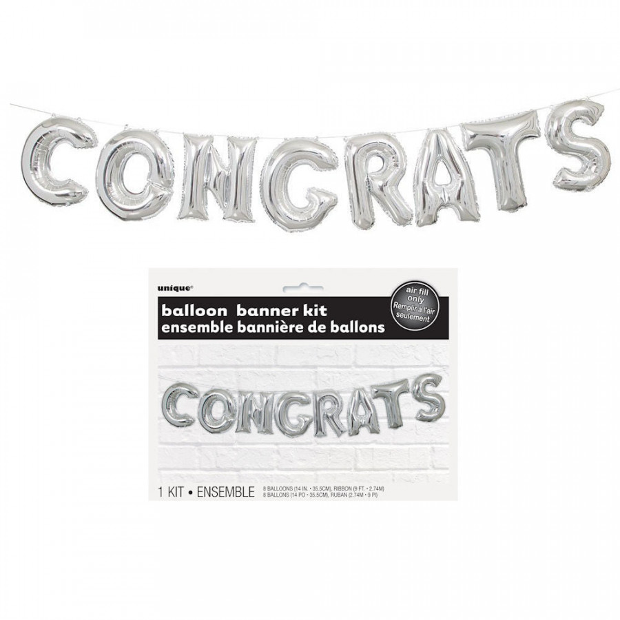 Click to view product details and reviews for Congrats Balloon Banner Kit Silver.