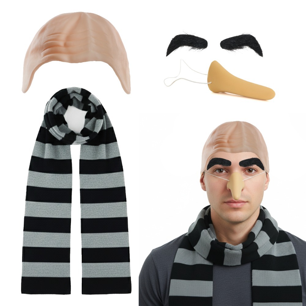 Click to view product details and reviews for Adults Despicable Villain Costume 4 Pcs Bald Cap Eyebrows Nose Scarf.