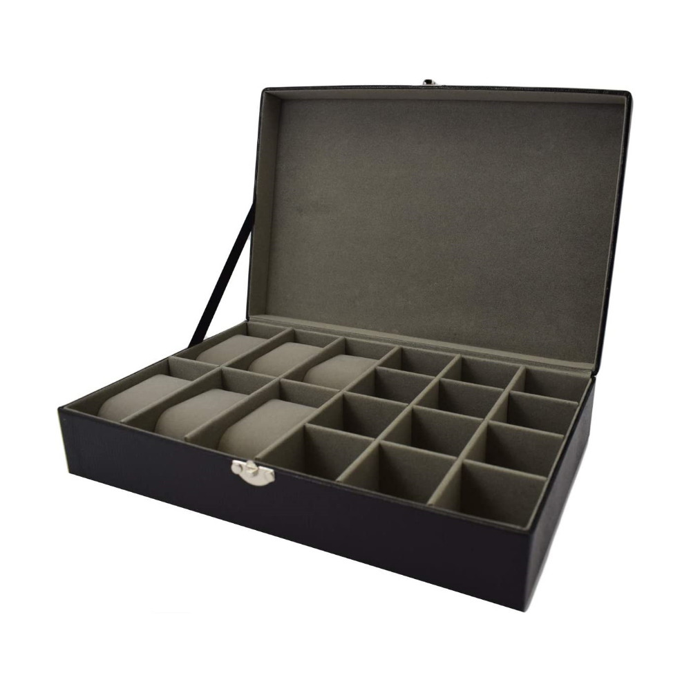 Cufflink Watch Box Luxury Black Faux Lizard Effect Men's Accessory Storage Box