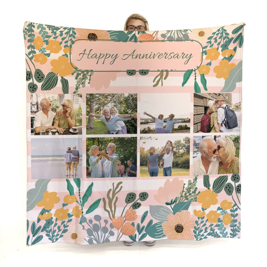 Cute Floral Frame - 8 Photo -  Photo Fleece Blanket