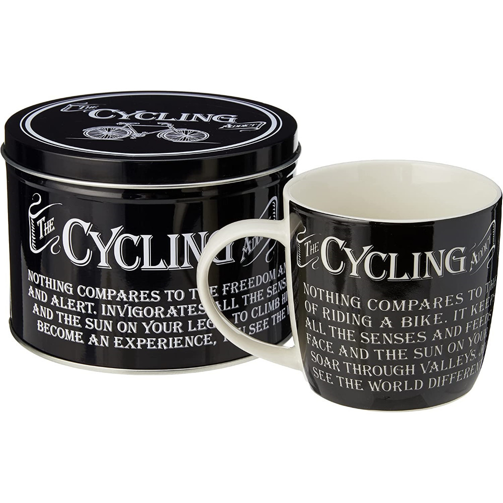 Cycling Mug In A Tin Ultimate Gift For Men Black Ceramic Tea / Coffee Sports Cup