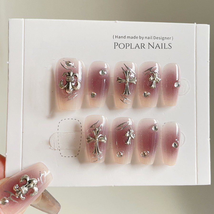D017 Cross Lighting Bronzing Best Press On Nails Xs