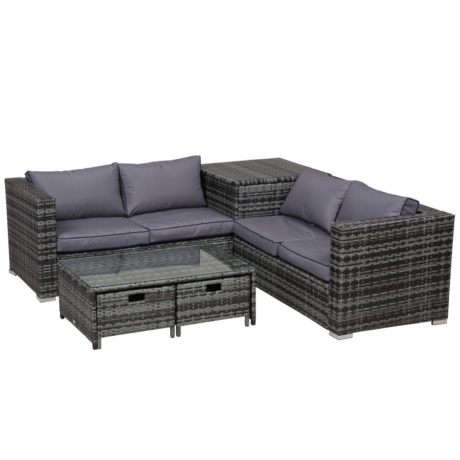 Click to view product details and reviews for Outsunny 4 Pcs Rattan Wicker Garden Furniture Patio Sofa Storage Table Set W 2 Drawers Coffee Table Great Cushioned 4 Seats Corner Sofa Grey.