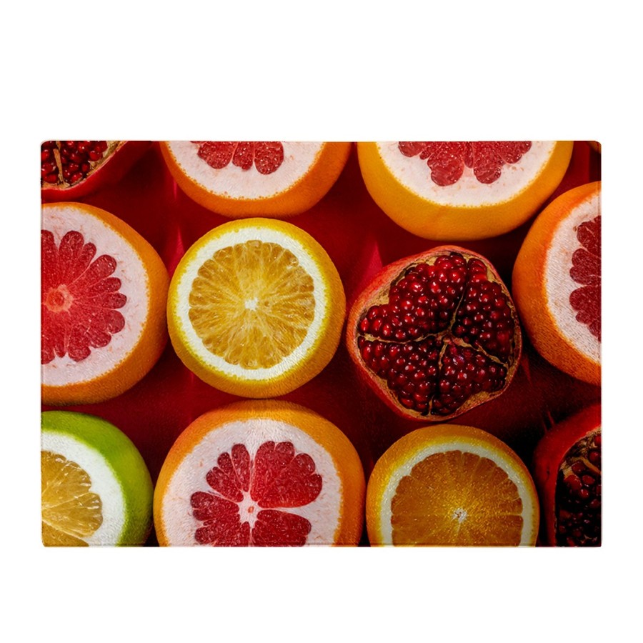 Click to view product details and reviews for Citrus And Pomegranate Glass Chopping Board.