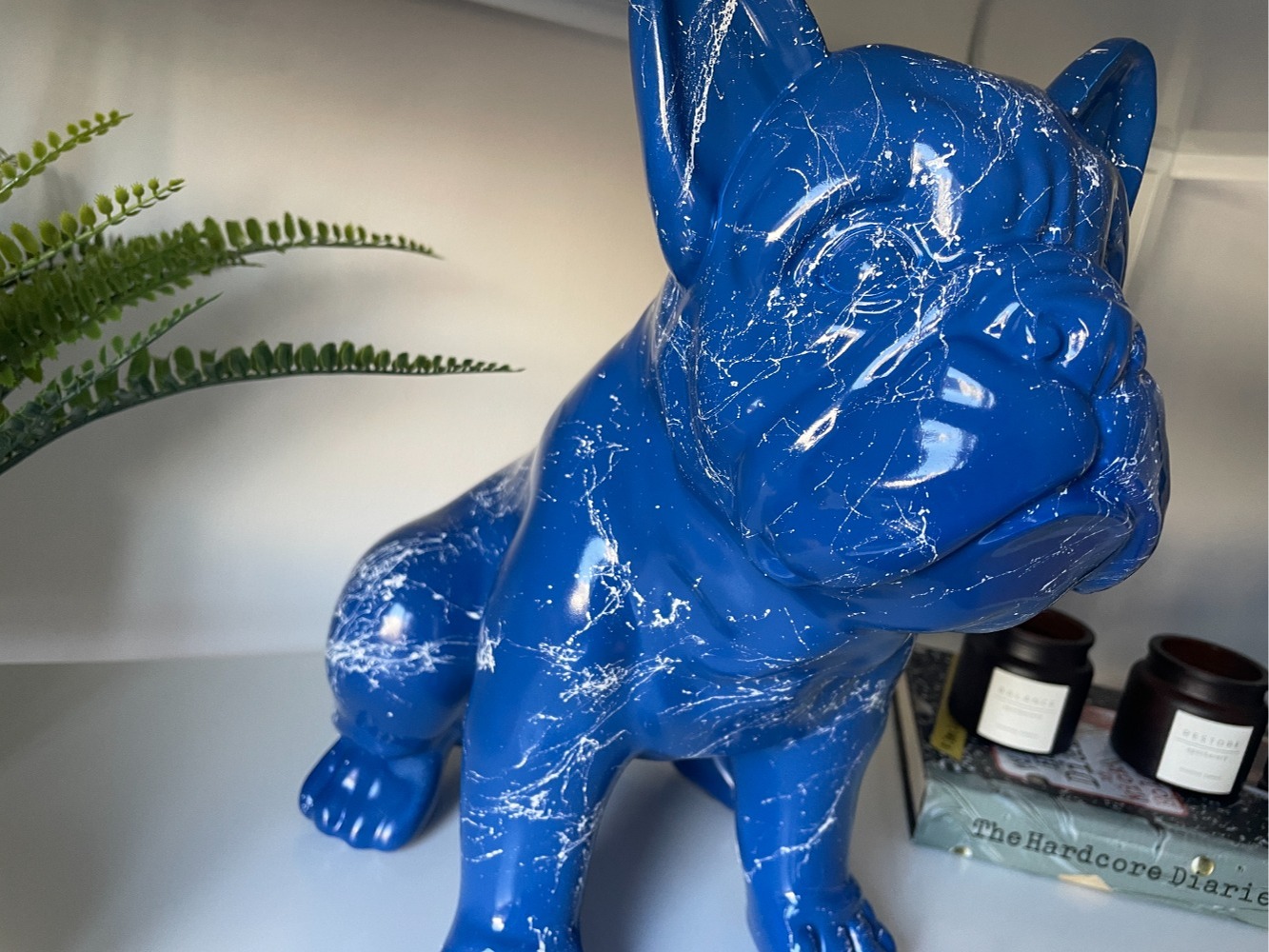 Blue Marble Graffiti Handpainted Custom Painted British Bulldog Dog Sculpture Ornament Large Art Piece Dog Statue Indoor Garden Resin