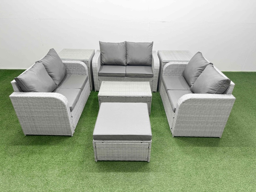 Click to view product details and reviews for Fimous 8 Seater Pe Wicker Rattan Furniture Sofa Sets With Rectangular Coffee Table 2 Seater Love Sofa 2 Stool Light Grey.