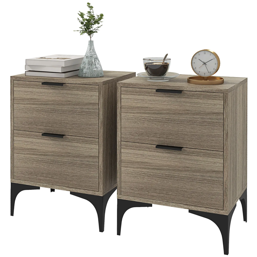 Click to view product details and reviews for Bedside Tables Set Of 2 Modern Nightstand With 2 Drawers Small Sofa End Tables With Storage Steel Legs For Bedroom Living Room In Grey Homcom.