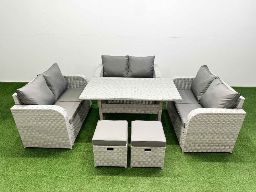 Click to view product details and reviews for Fimous 8 Seater Pe Wicker Rattan Furniture Sofa Sets With Rectangular Dining Table 2 Seater Love Sofa 2 Stool Light Grey.