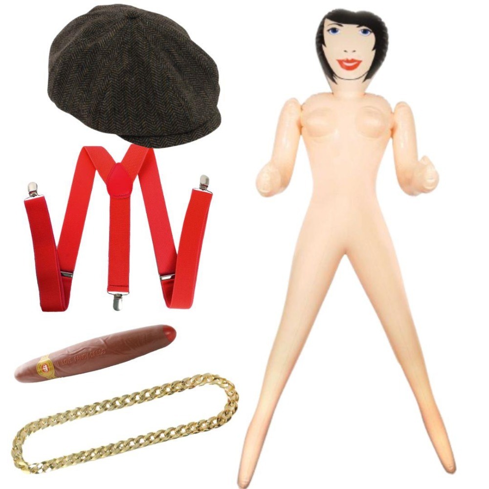 Click to view product details and reviews for Adults Del Boy Costume 5 Pcs Flat Cap Braces Inflatable Doll Cigar Chain.