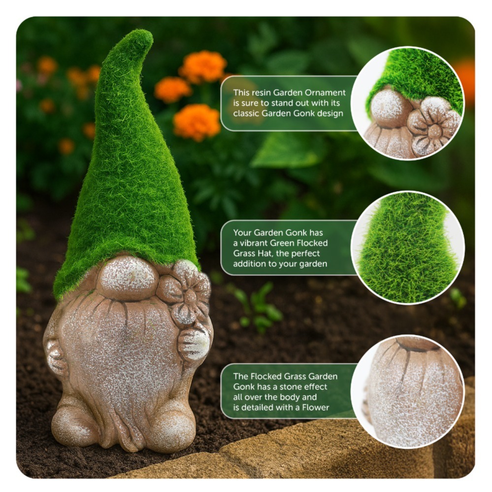 Style 2 Flower - 18cm Flock Grass Garden Gonk Gnome Ceramic Outdoor Ornament Statue Decoration