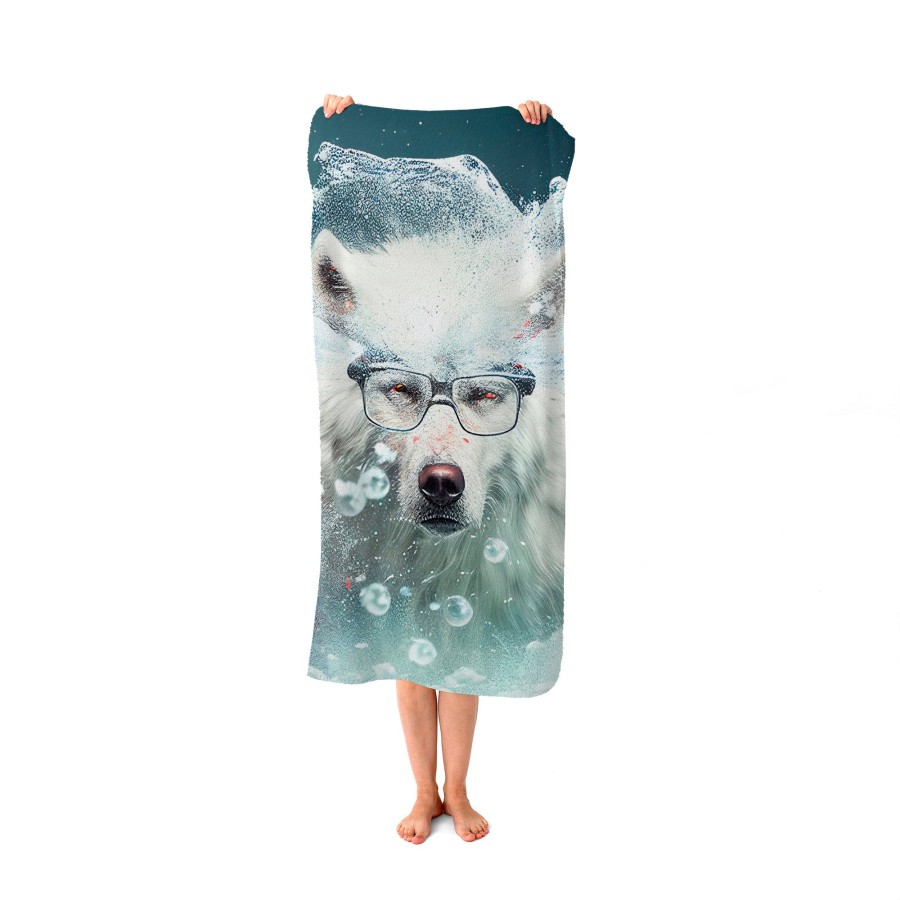 Click to view product details and reviews for White Wolf With Glasses Splashart Beach Towel.