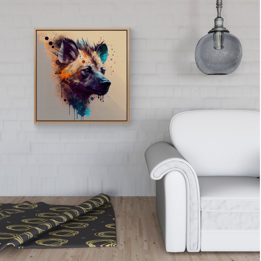Click to view product details and reviews for Hyena Face Splashart Light Background Framed Canvas 30 X 30 Black.