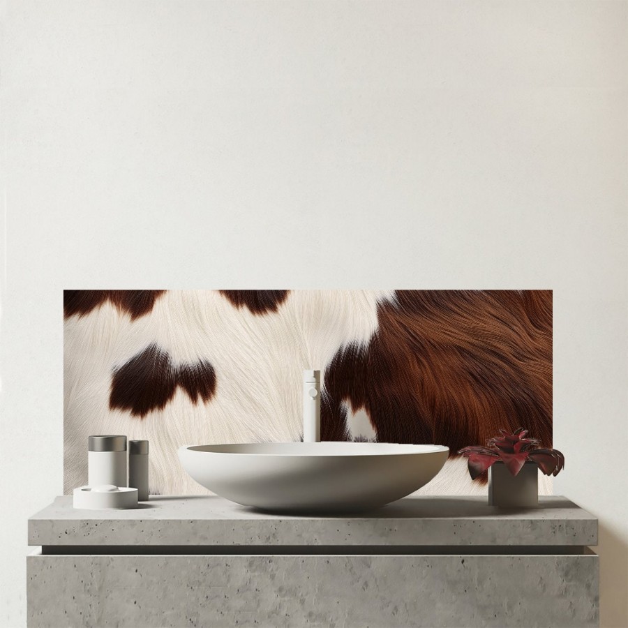 Click to view product details and reviews for Cow Hide Print Design Glass Bathroom Splashback.