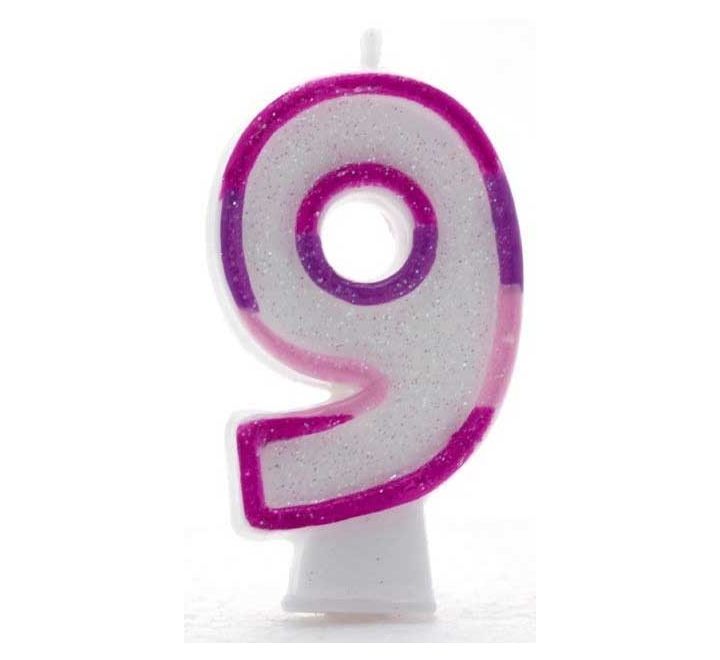 Click to view product details and reviews for Pink Coloured Number 9 Candle.