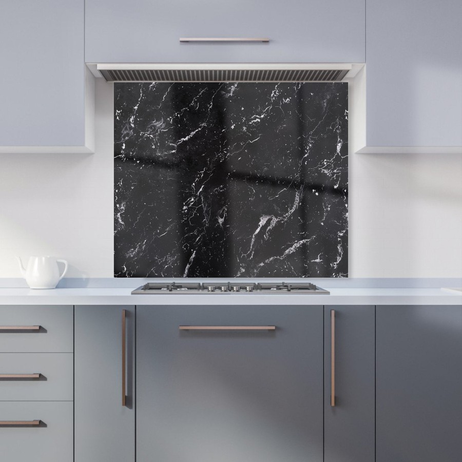 Polished Black Quartz Effect Kitchen Splashback