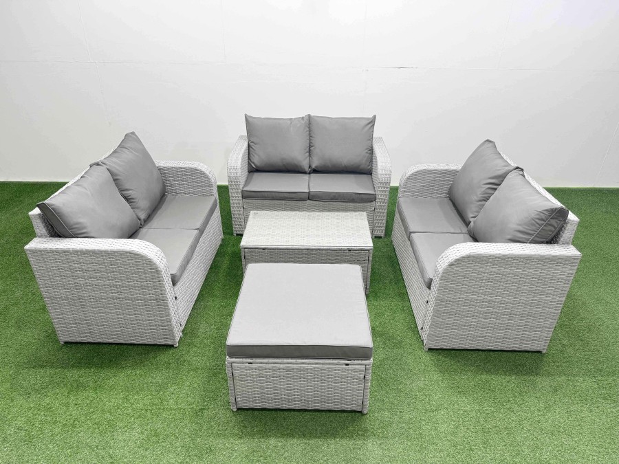Click to view product details and reviews for Fimous 6 Seater Pe Wicker Rattan Furniture Sofa Sets With Rectangular Coffee Table 2 Seater Love Sofa Side Table Light Grey.