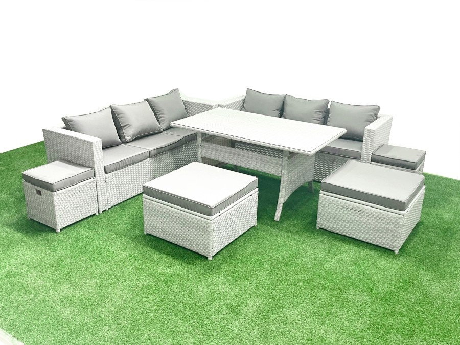 Click to view product details and reviews for Fimous Rattan Garden Furniture Set Outdoor 10 Seater Patio Dining Sets With Glass Top Dining Table Light Grey Mixed.