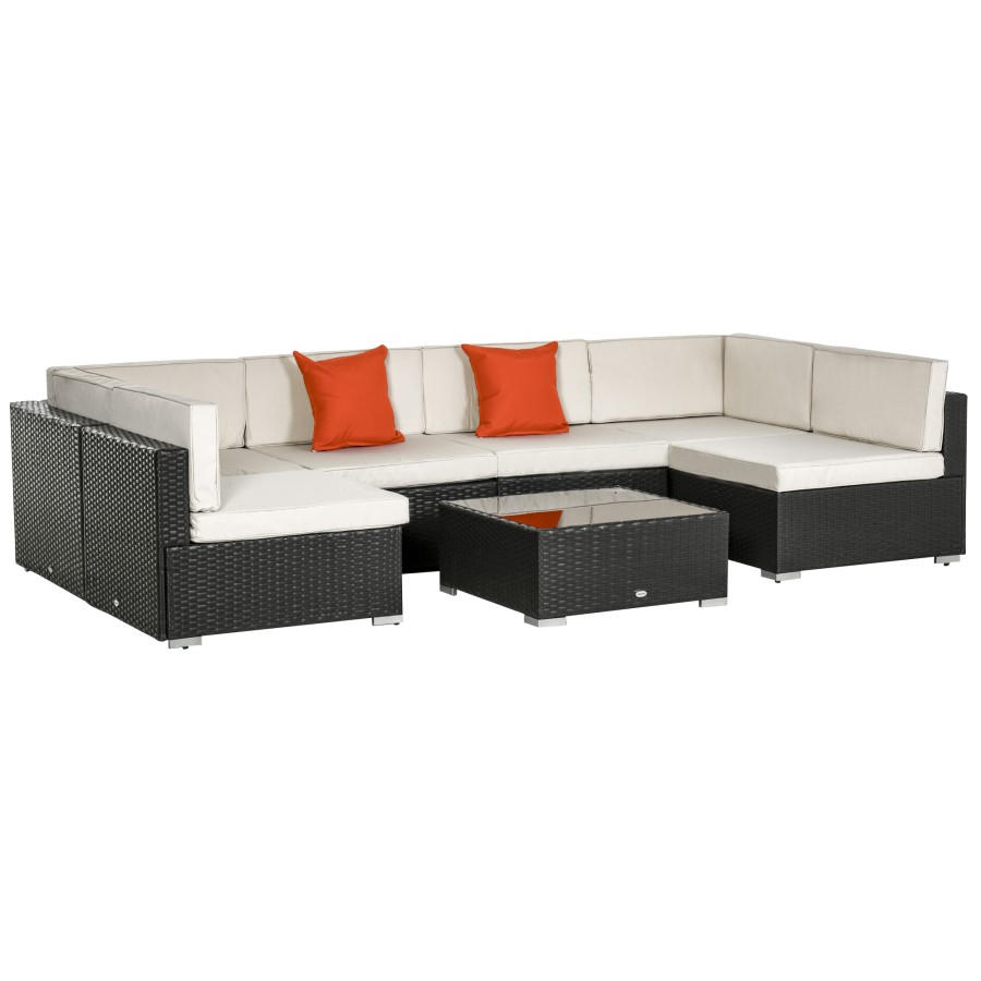 Click to view product details and reviews for Outsunny 7pc Rattan Furniture Sectional Sofa Set Coffee Table Buckle Structure.