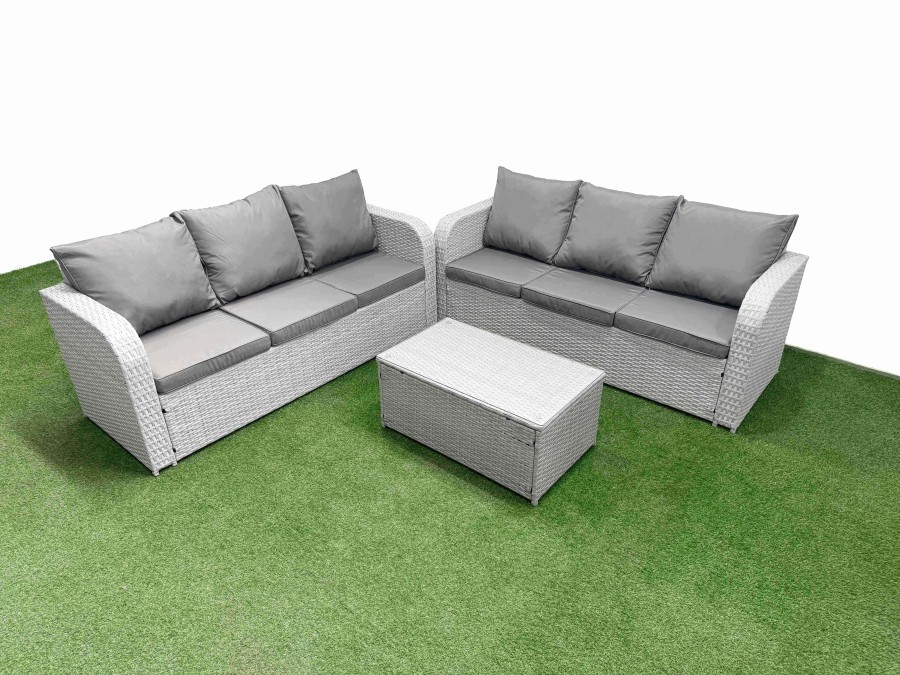 Click to view product details and reviews for Fimous Outdoor Garden Furniture Sets 6 Seater Wicker Rattan Furniture Sofa Sets With Rectangular Coffee Table High Back Lounge Sofa Light Grey.