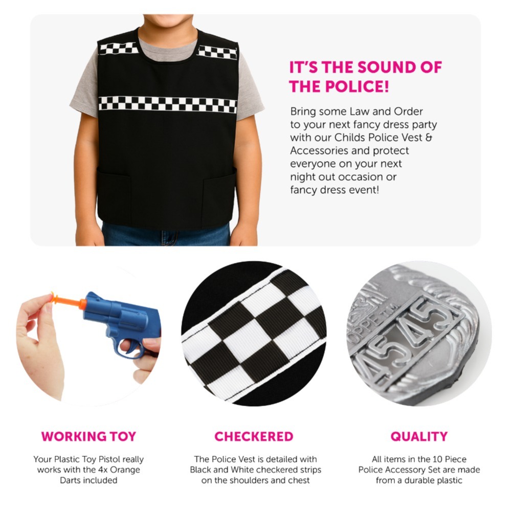 Childs Police Officer Costume Set - Vest & 10 Piece Set