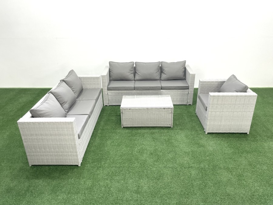 Click to view product details and reviews for Fimous Wicker Pe Rattan Sofa Garden Furniture Set With Armchair Oblong Coffee Table Light Grey Mixed.