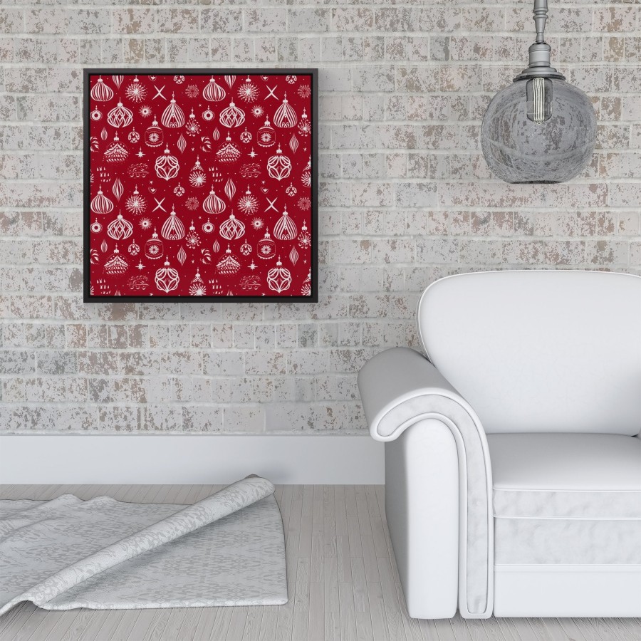 Click to view product details and reviews for Red Christmas Decorations Pattern Framed Canvas 16 X 16 Black.