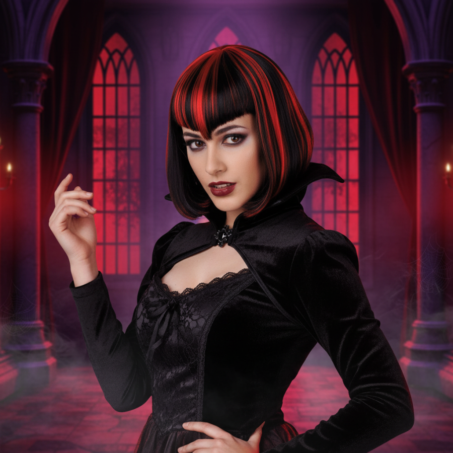 Click to view product details and reviews for Wicked Costumes Womens Vampire Babe Wig Black Red Halloween.