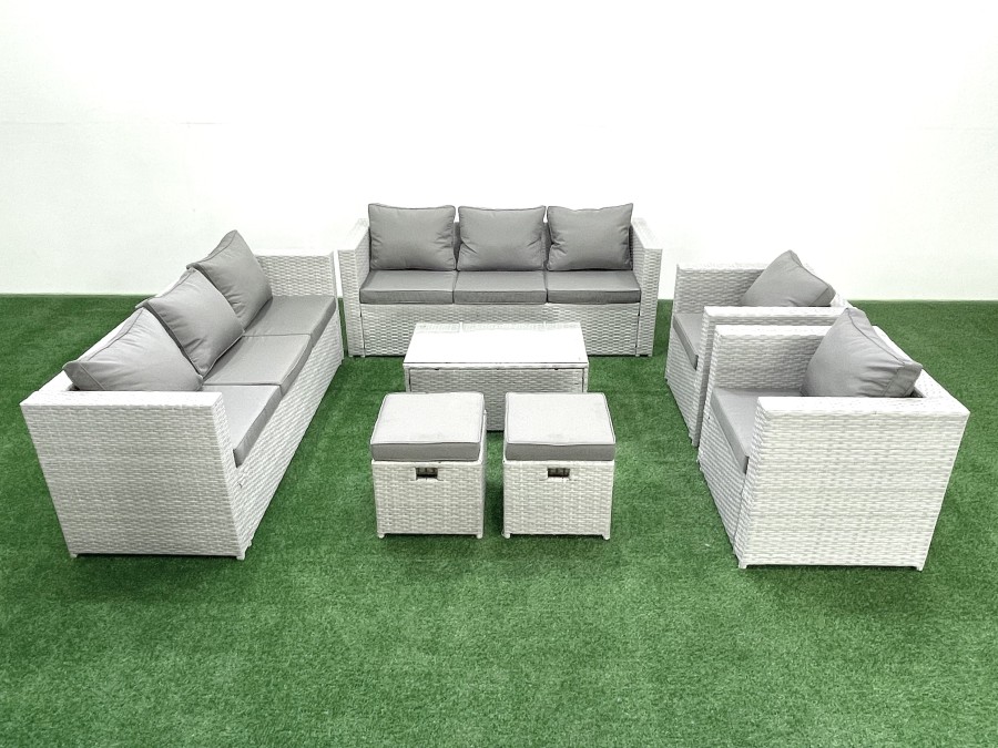 Click to view product details and reviews for Fimous Outdoor Rattan Sofa Garden Furniture Set With 2 Armchairs Oblong Coffee Table 2 Small Footstools Light Grey Mixed. Click to view product details and reviews for Fimous Outdoor Rattan Sofa Garden Furniture Set With 2 Armchairs Oblong Coffee Table 2 Small Footstools Light Grey Mixed.
