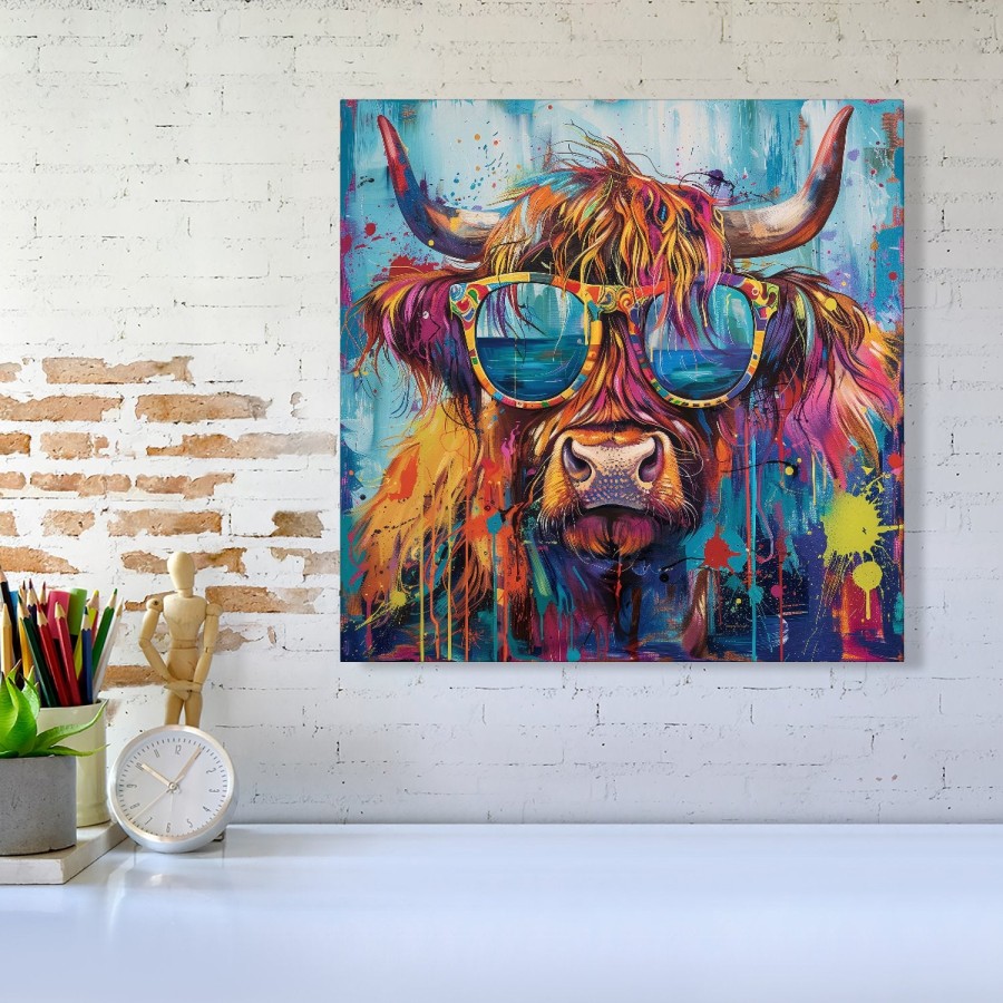 Click to view product details and reviews for Splashart Highland Cow With Glasses Canvas Medium 16 X 16.