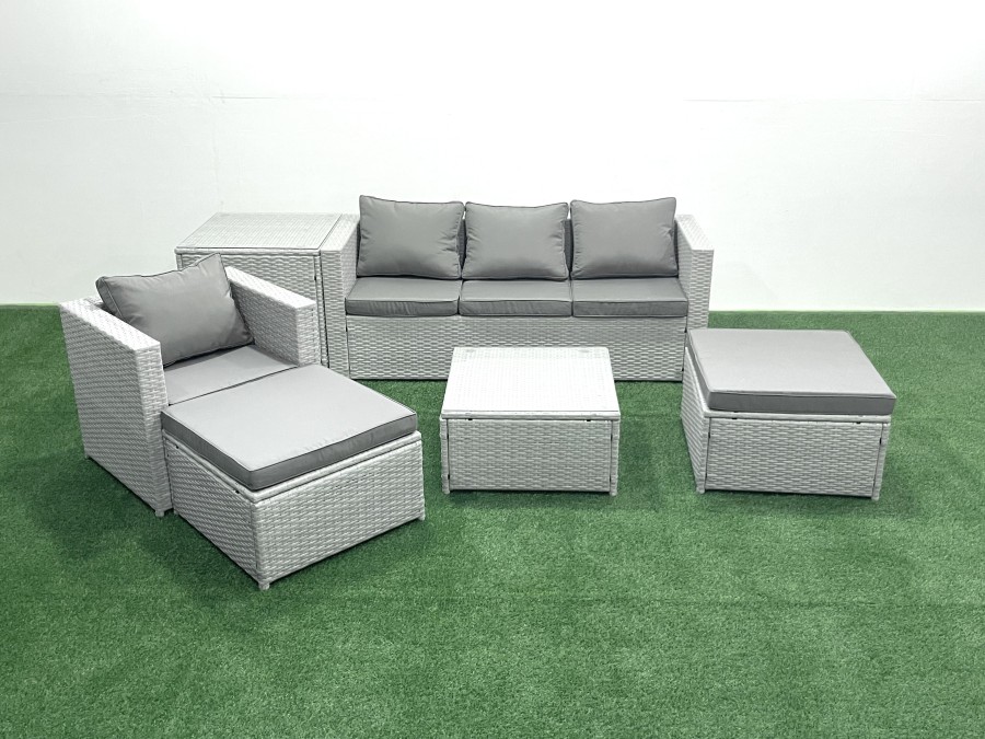 Click to view product details and reviews for Fimous Garden Outdoor Furniture Set 6 Seater Rattan Sofa Set With 2 Big Footstools Armchair Side Table Light Grey Mixed.